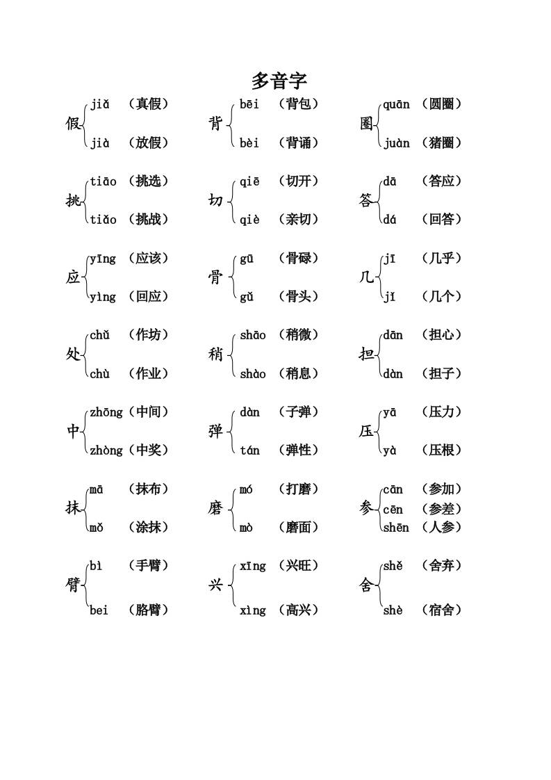 三上语文-语文：课本内多音字汇总-柒染云阁
