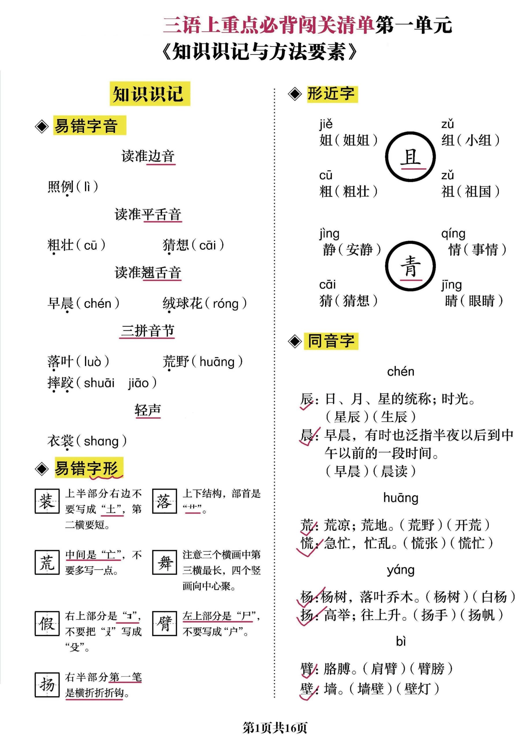 三上语文-重点必背清单《知识识记与方法要素》必考-柒染云阁