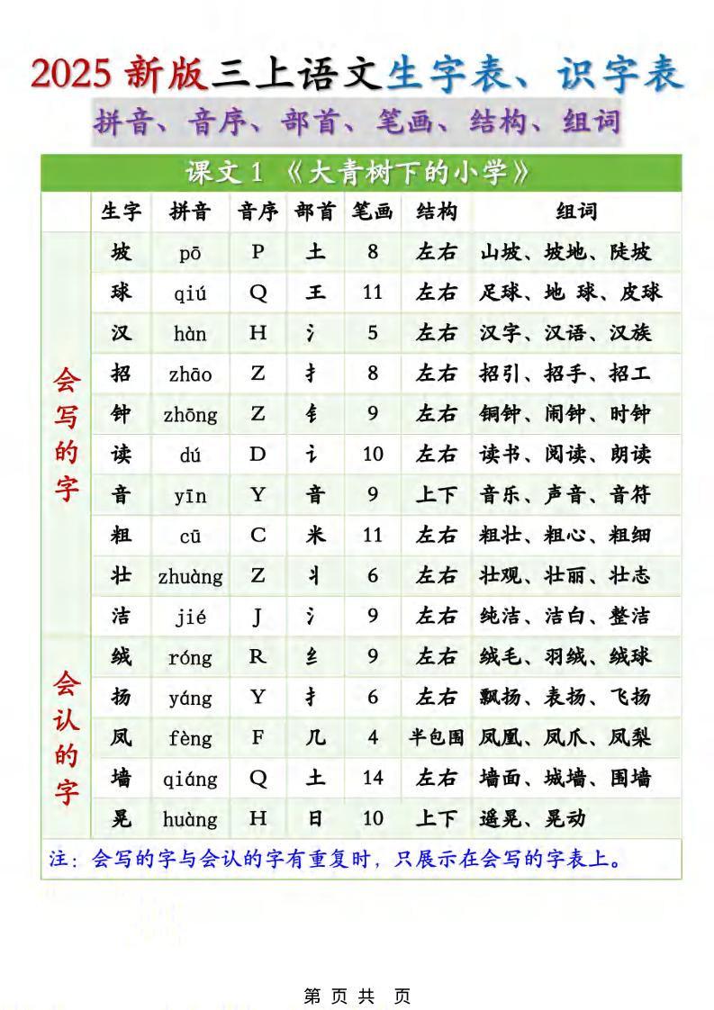 三年级上册语文《生字组词课课贴》（25秋）-柒染云阁