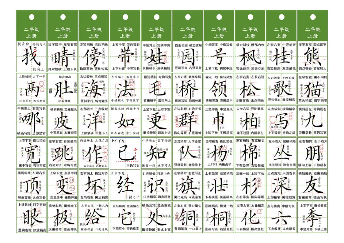 二年级上语文同步精讲字卡（共10页）-柒染云阁