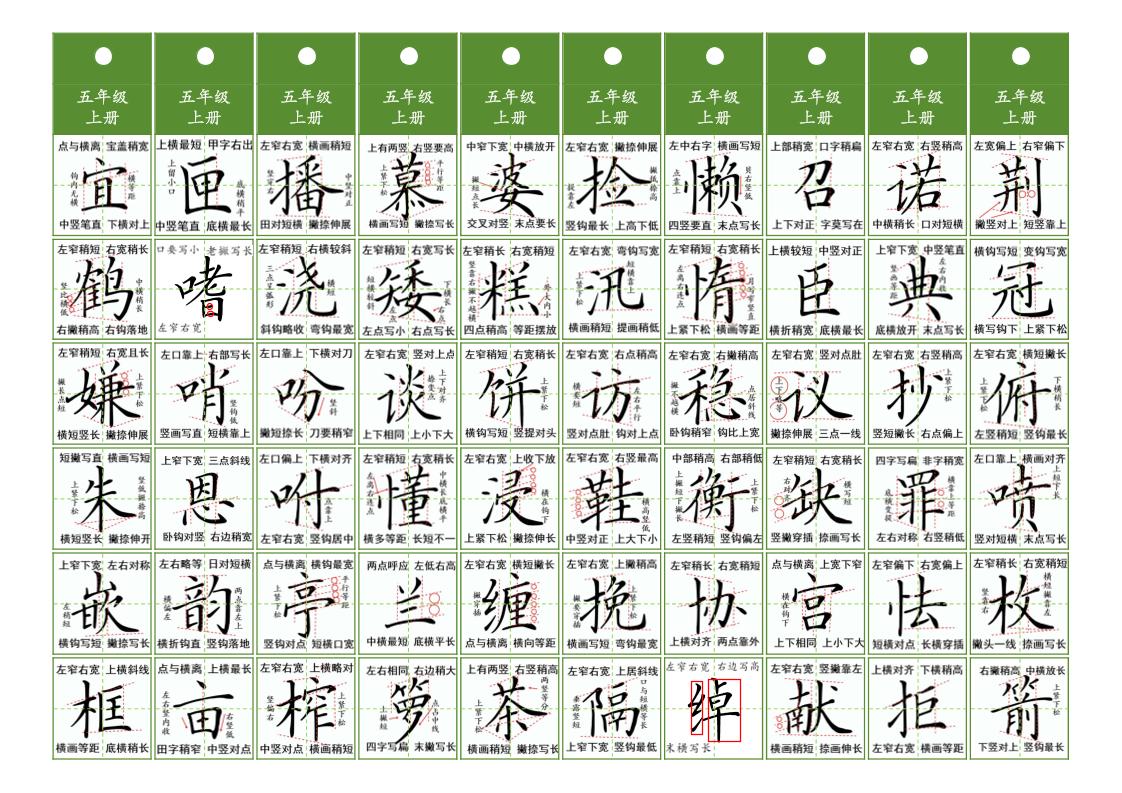五年级上语文同步精讲字卡（共7页）-柒染云阁