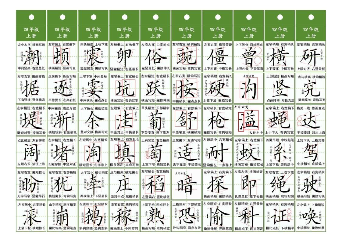 四年级上语文同步精讲字卡（共10页）-柒染云阁