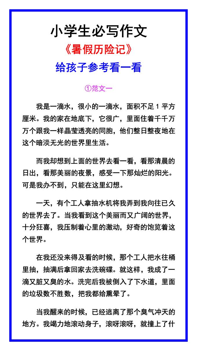 小学生必写作文《暑假历险记》范文素材-小升初语文-柒染云阁