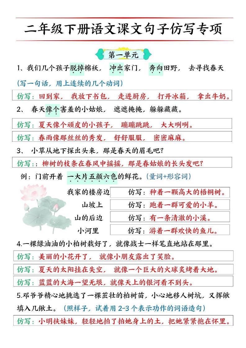 二下语文【必考仿写句子】读背版-柒染云阁