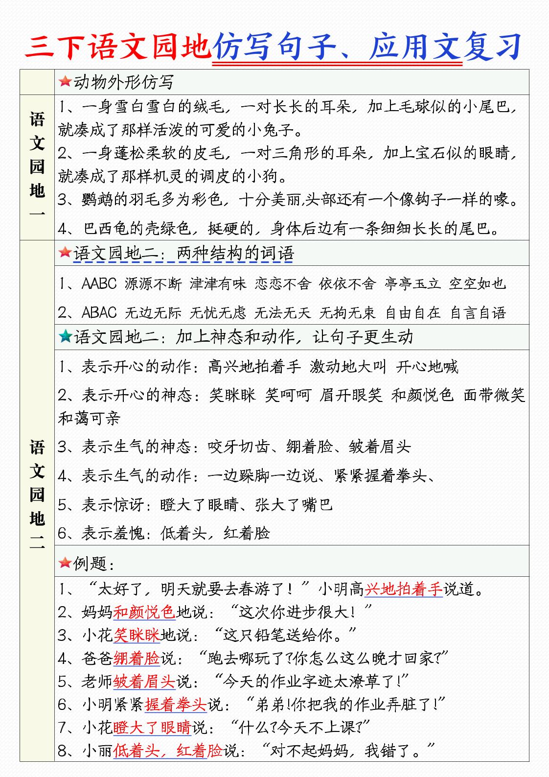 三下语文1-8单元语文园地句子仿写+应用文专练（9页）-柒染云阁