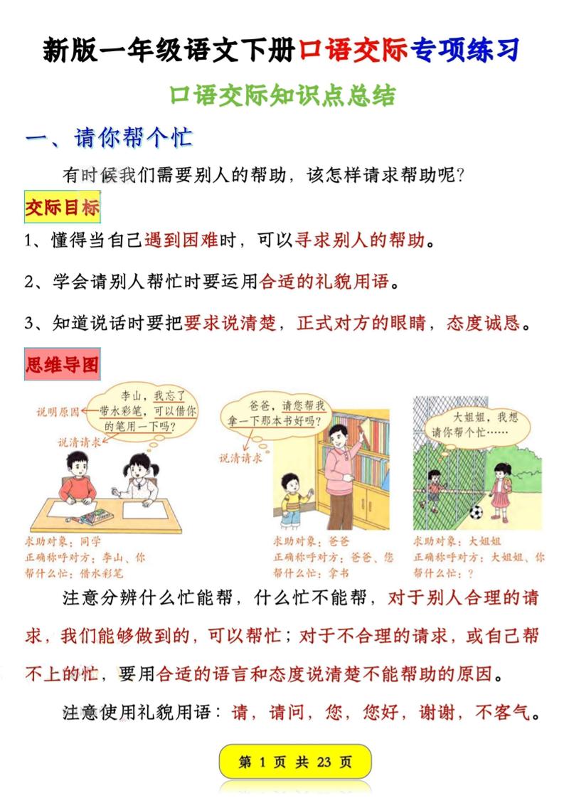 新一下语文口语交际专项练习（23页）-柒染云阁