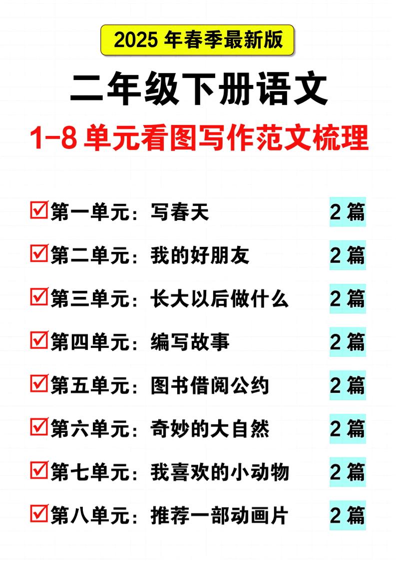 25二下语文1-8单元看图写话范文梳理16页-柒染云阁