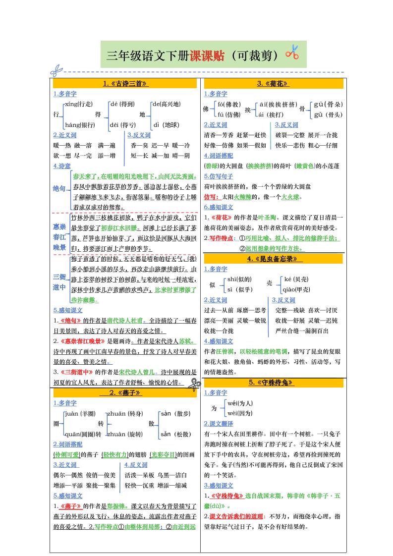 【课课贴彩色版（完整28课）】三下语文-柒染云阁
