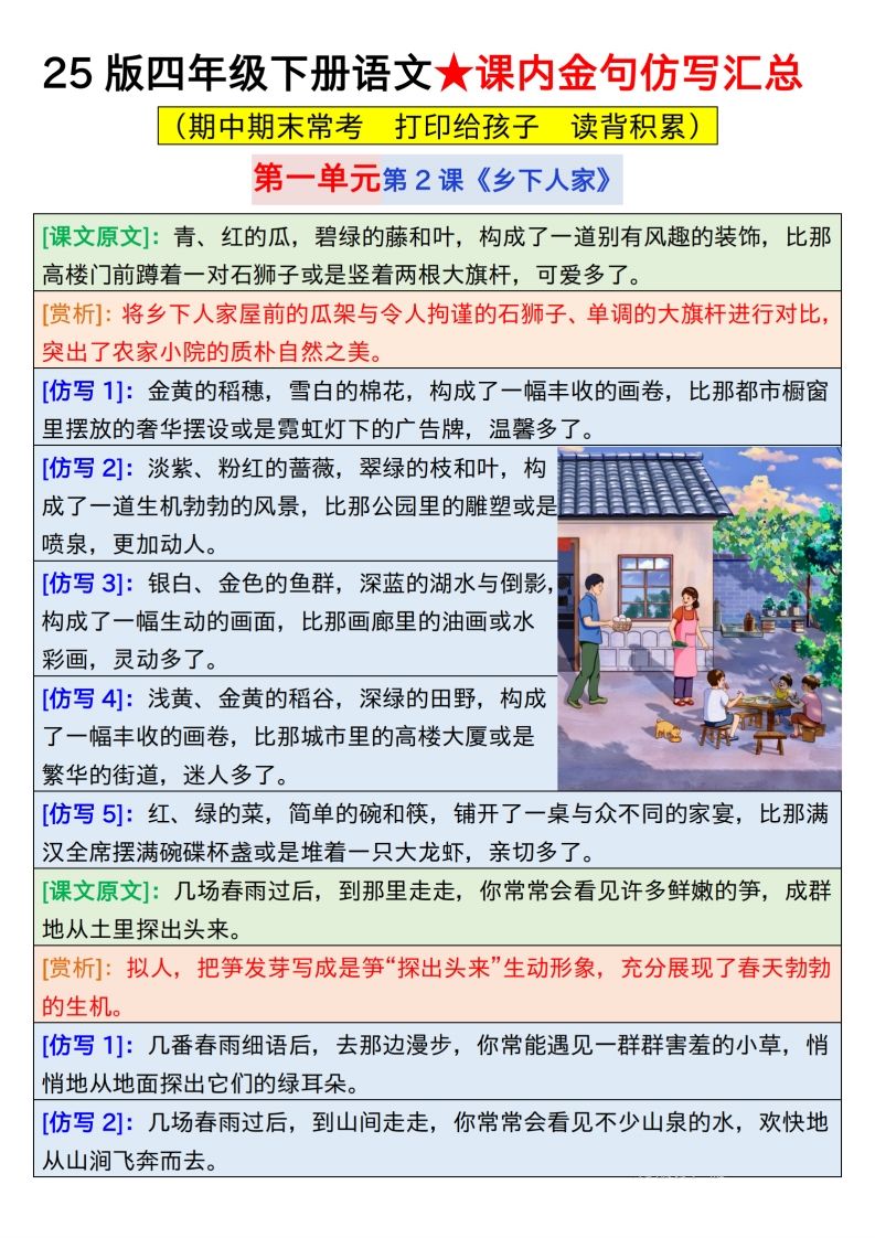25版四下语文课内金句仿写汇总31页-柒染云阁