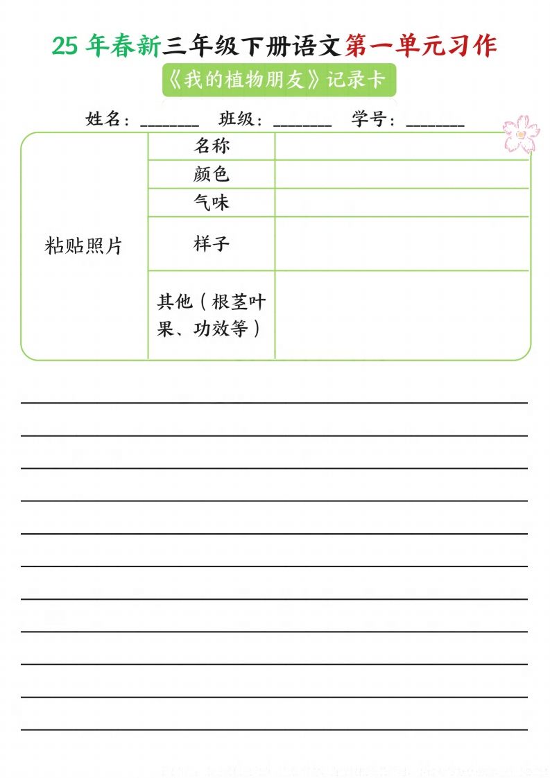 【习作】25年春新三下语文第一单元习作（观察单）16页-柒染云阁