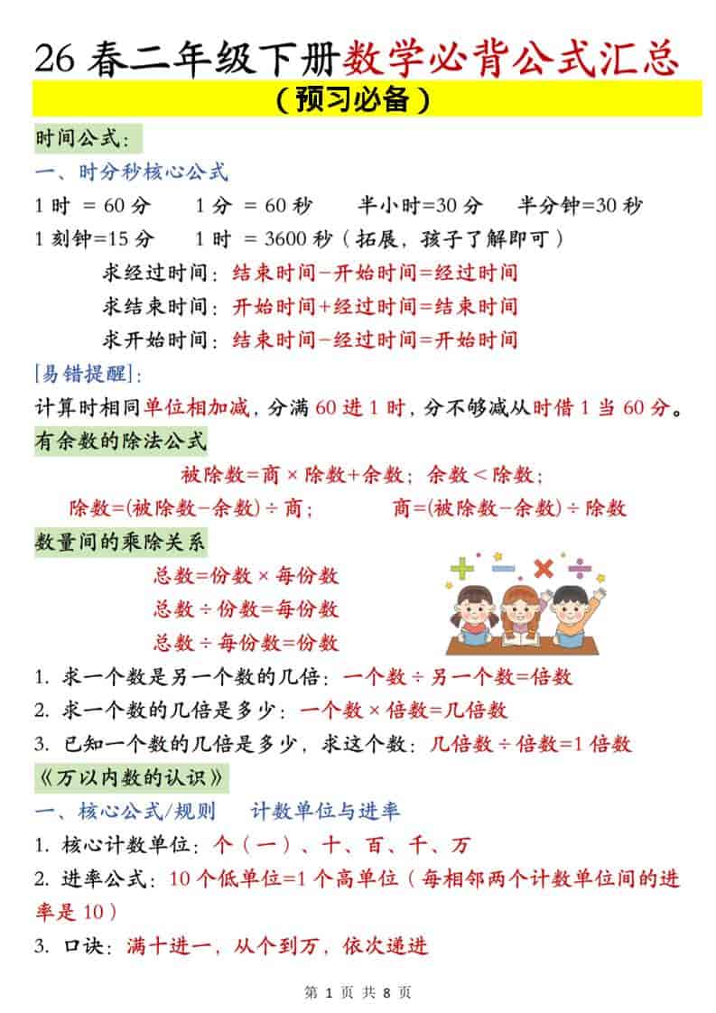 二年级下数学必背公式汇总《人教版》-柒染云阁