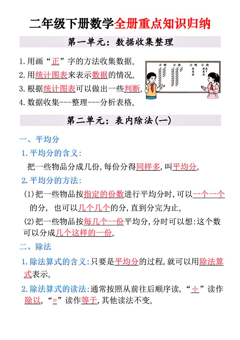 二年级下数学全册重点知识归纳-柒染云阁