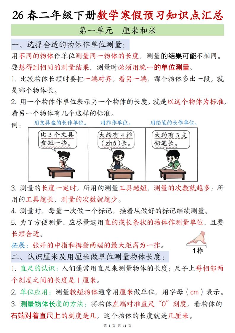 二年级下数学寒假预习知识点清单《苏教版》-柒染云阁