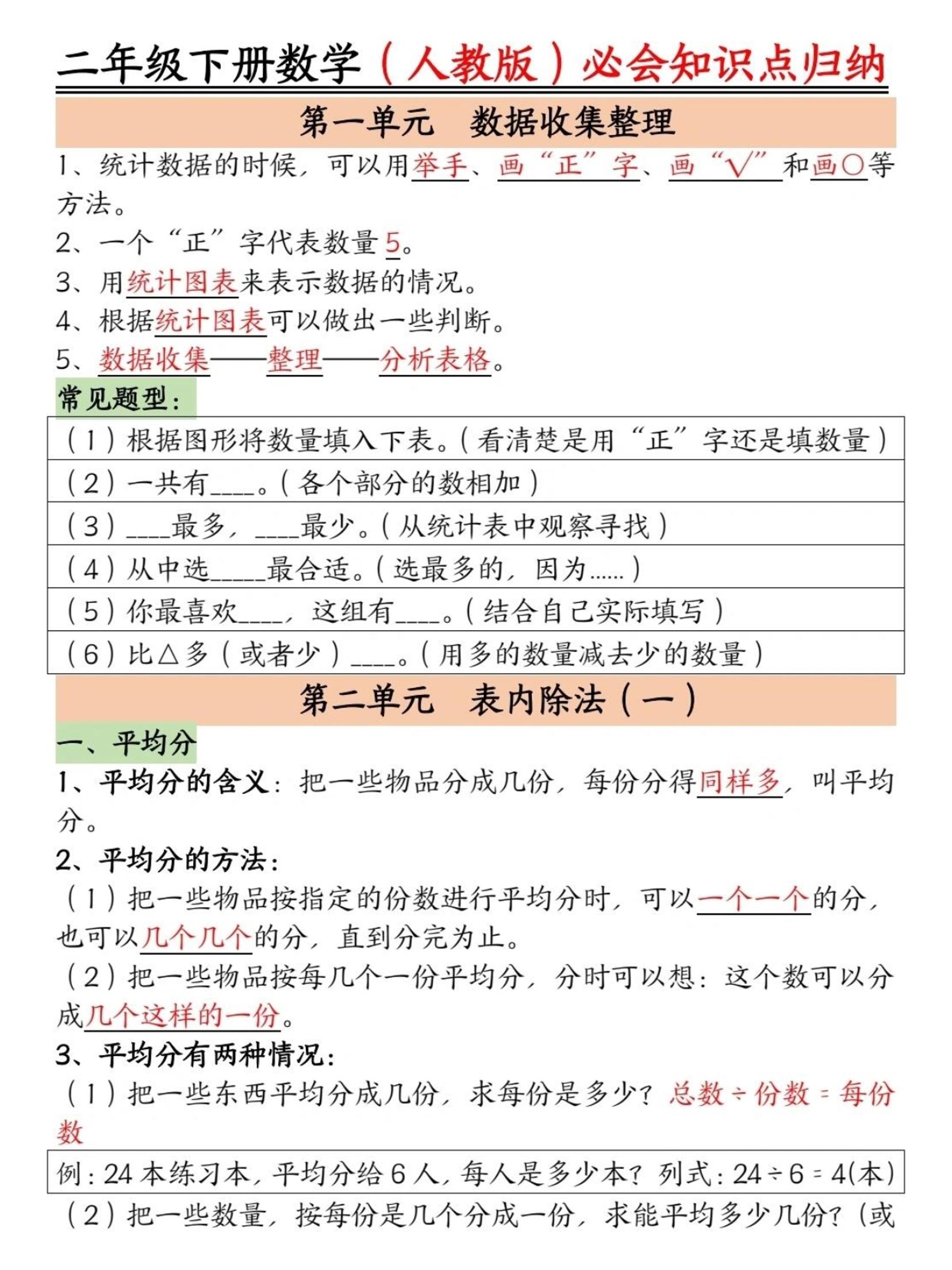 二年级下数学必背知识点归纳《人教版》-柒染云阁