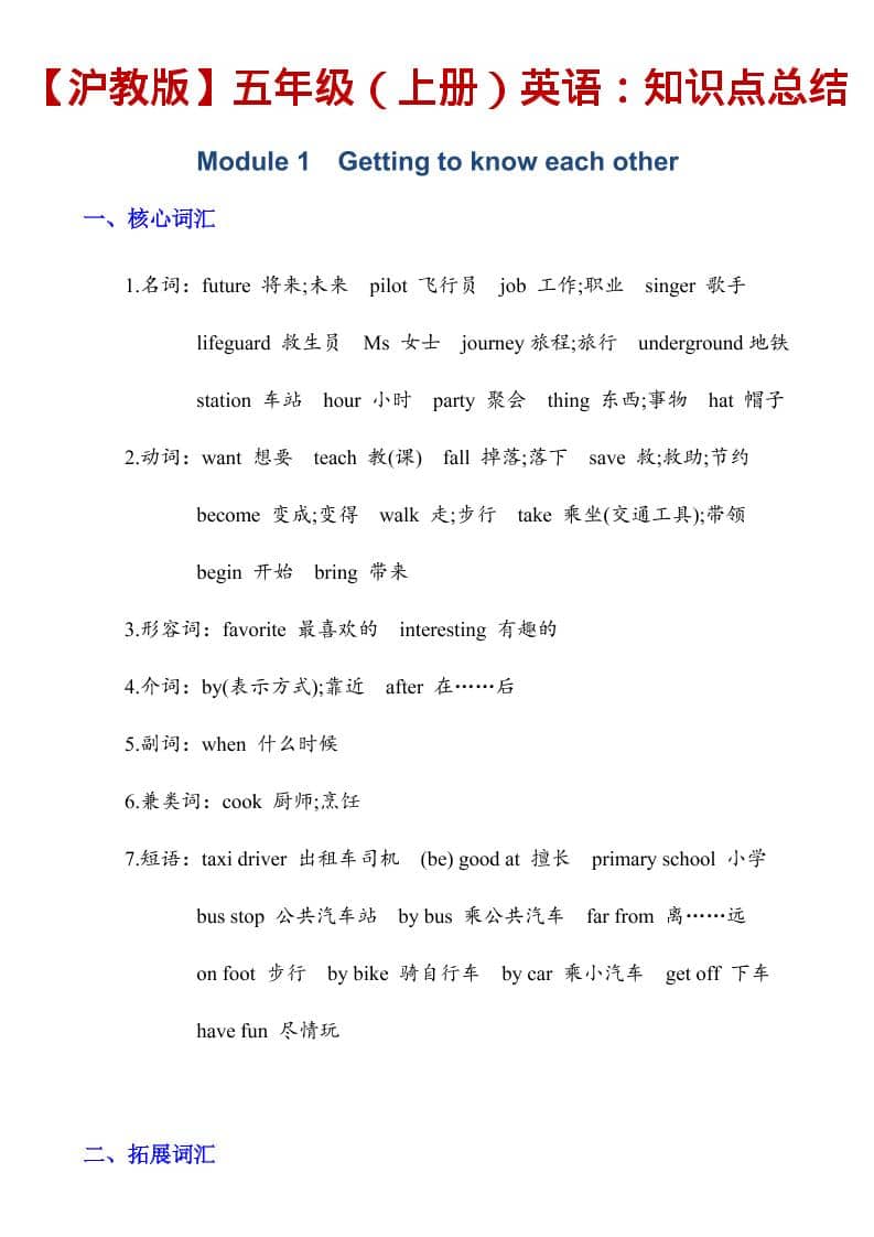 五年级上英语知识点总结《沪教版》-柒染云阁