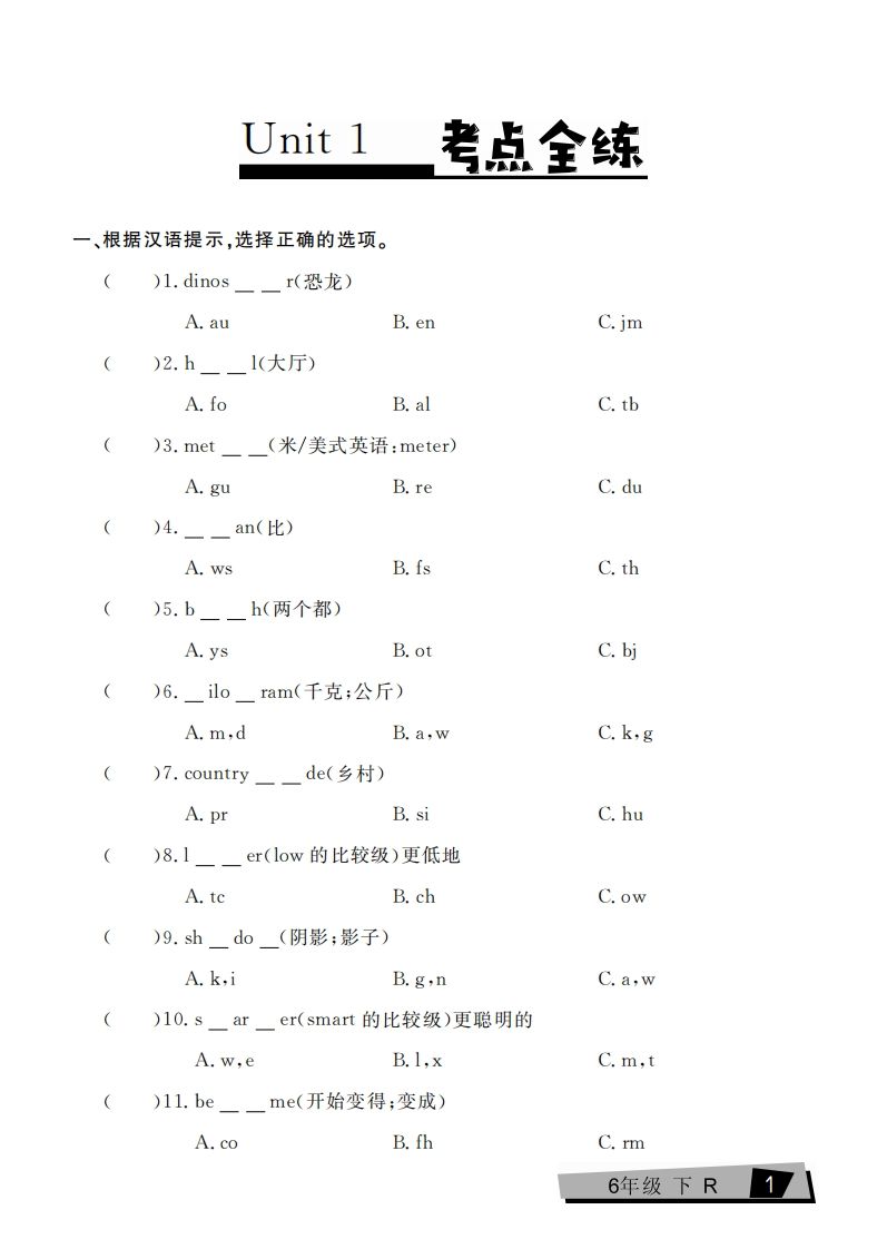 六下英语复习《考点全练》人教PEP版-柒染云阁