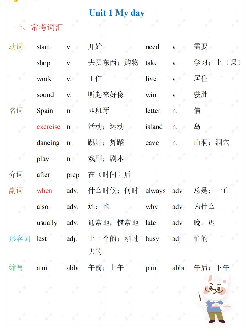 五年级下册英语PEP人教版知识梳理-柒染云阁