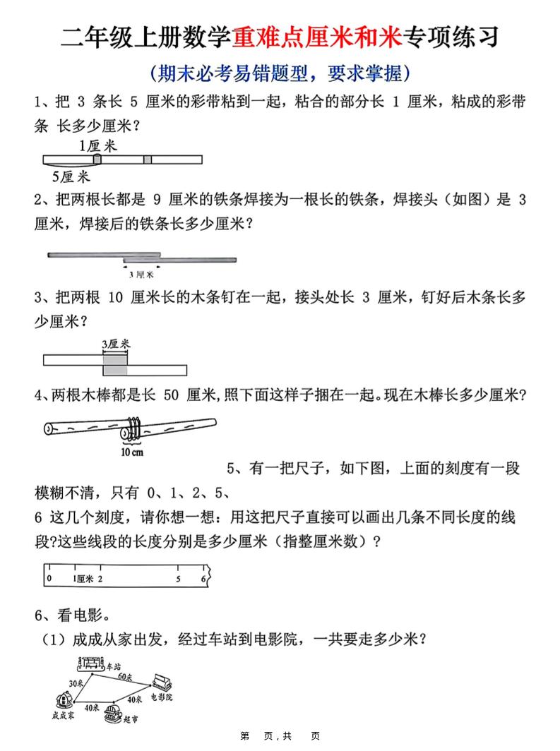 二上数学重难点厘米和米应用题易错专项练习（含答案10页）-柒染云阁