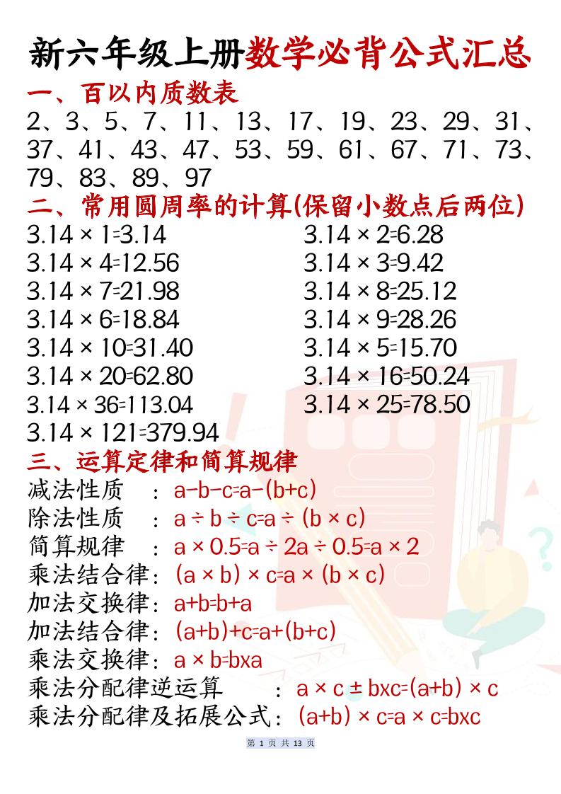 六上数学必背公式汇总(13页)-柒染云阁