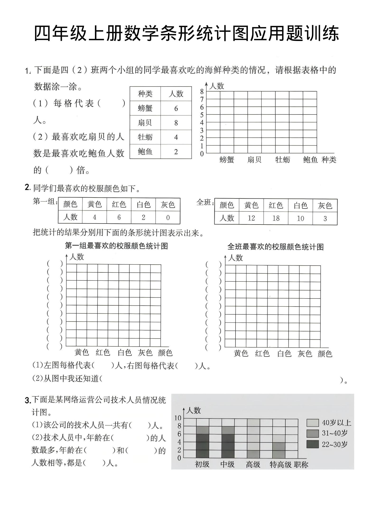 四年级上数学条形统计图应用题训练-柒染云阁
