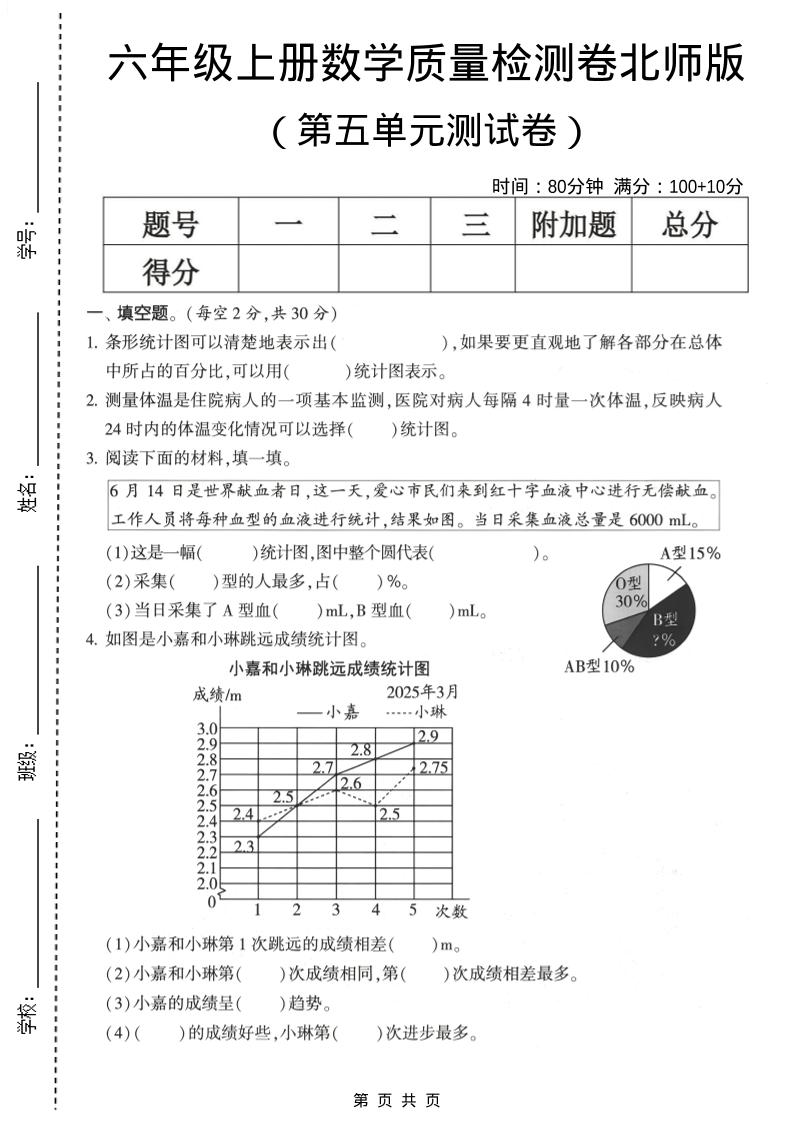 六年级上数学第五单元测试卷《北师版》2-柒染云阁