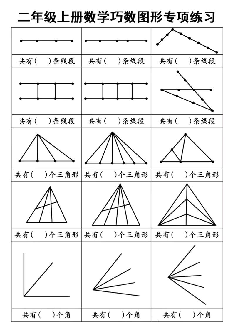 二上数学巧数图形专项练习+角的初步认识（10页）-柒染云阁