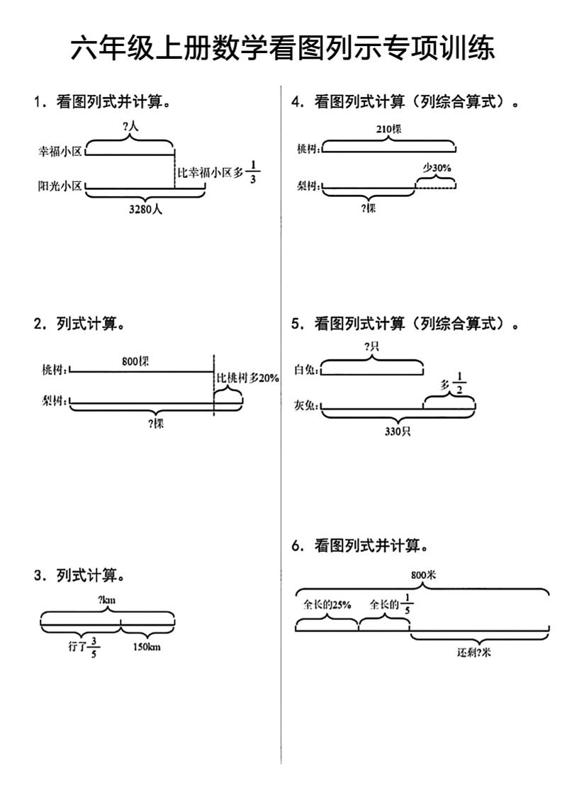 六上数学看图列式-柒染云阁