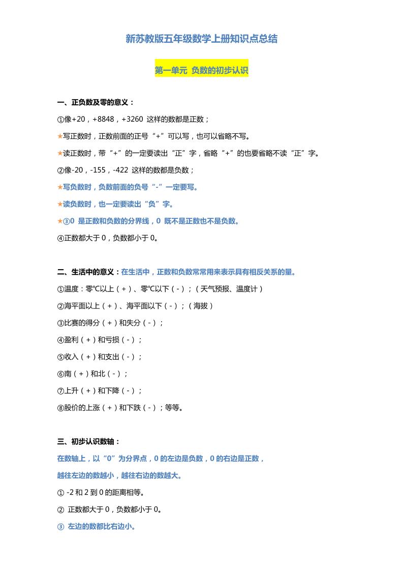五上苏教版数学知识点汇总预习-柒染云阁