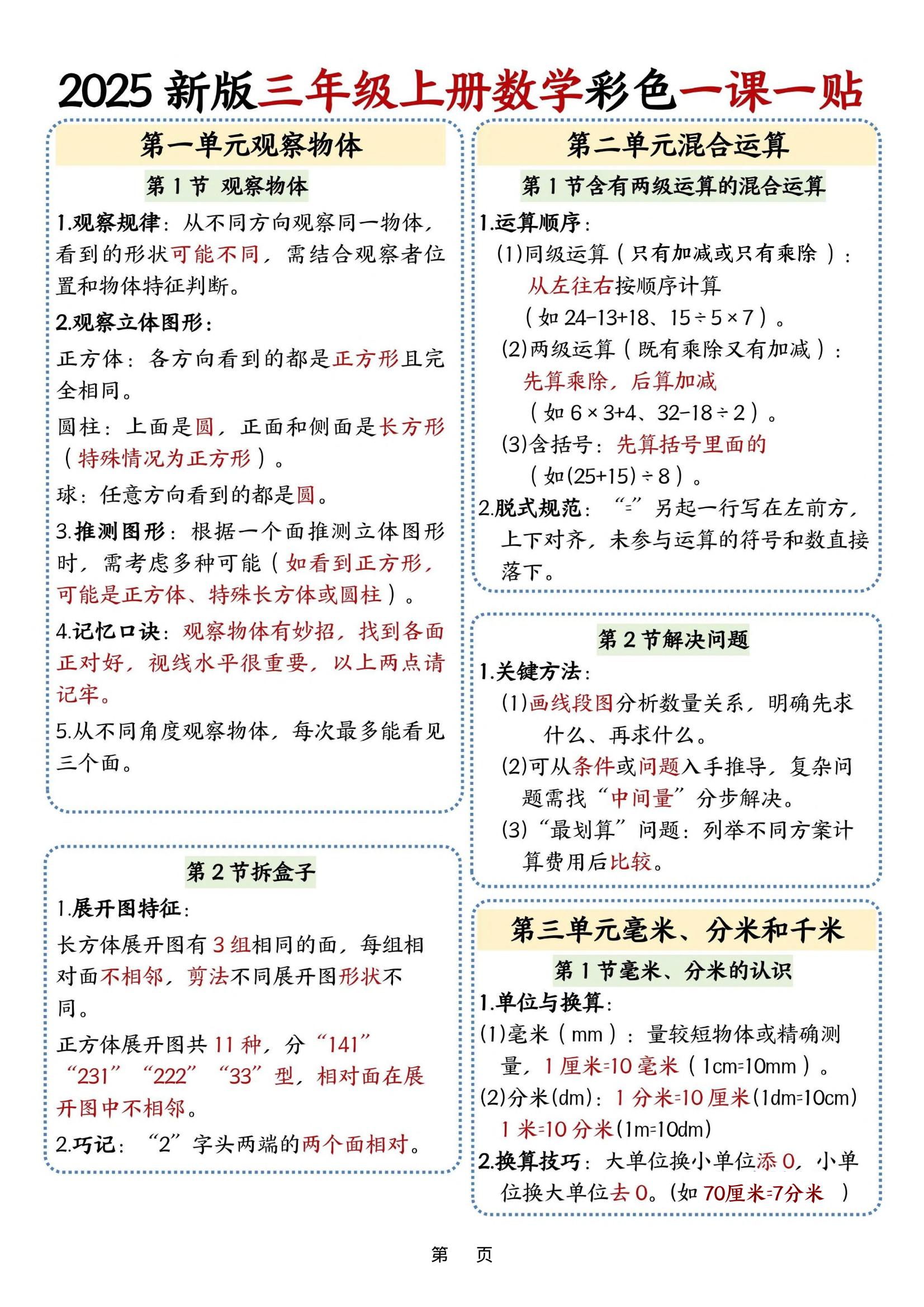 25新版三上数学课课贴-柒染云阁