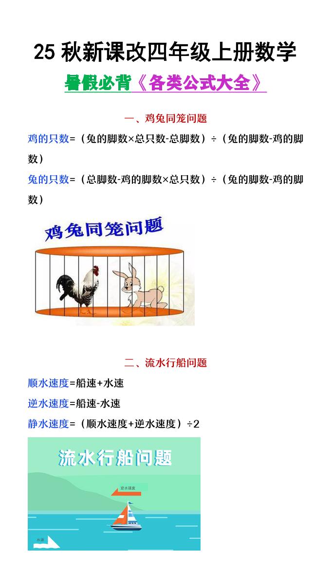 【2025秋新版】四年级上册数学各类公式汇总-柒染云阁