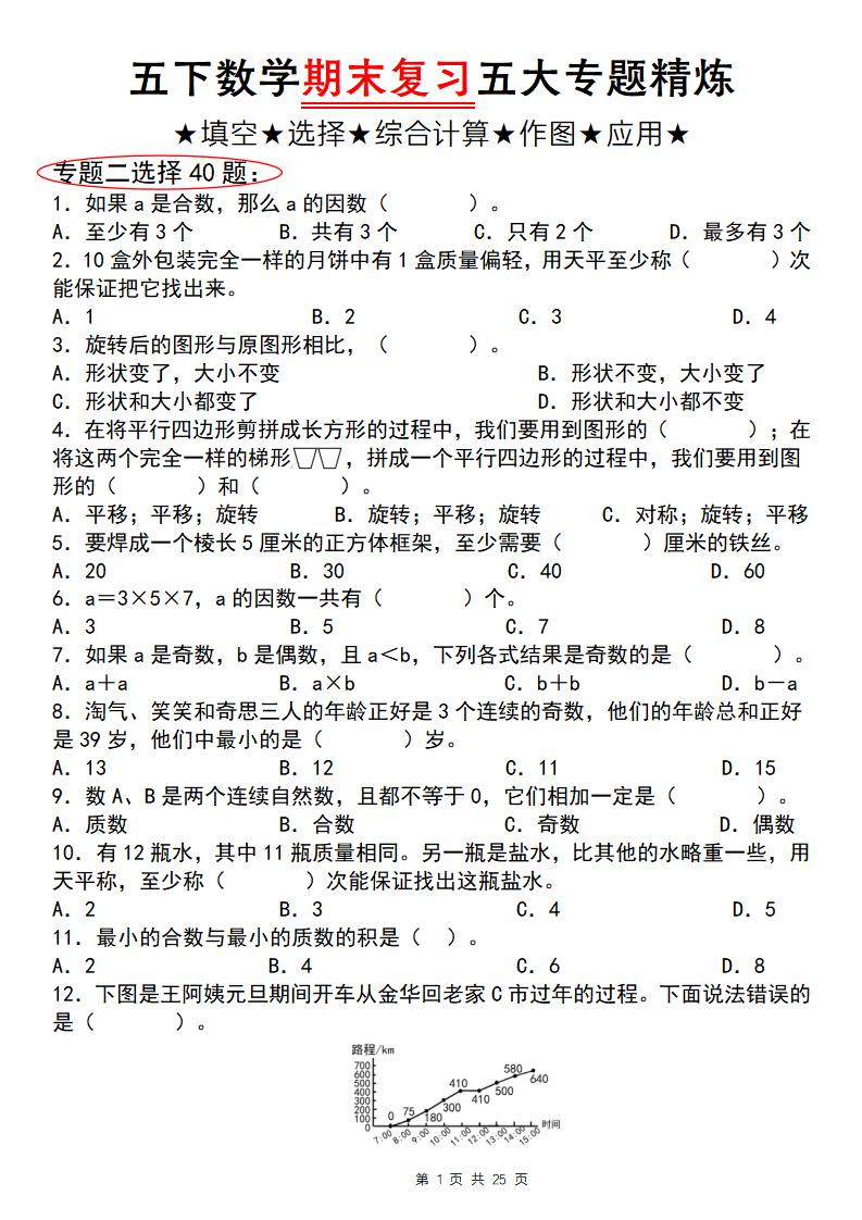 五下数学【期末复习五大专题精炼（专题二：选择）】-柒染云阁