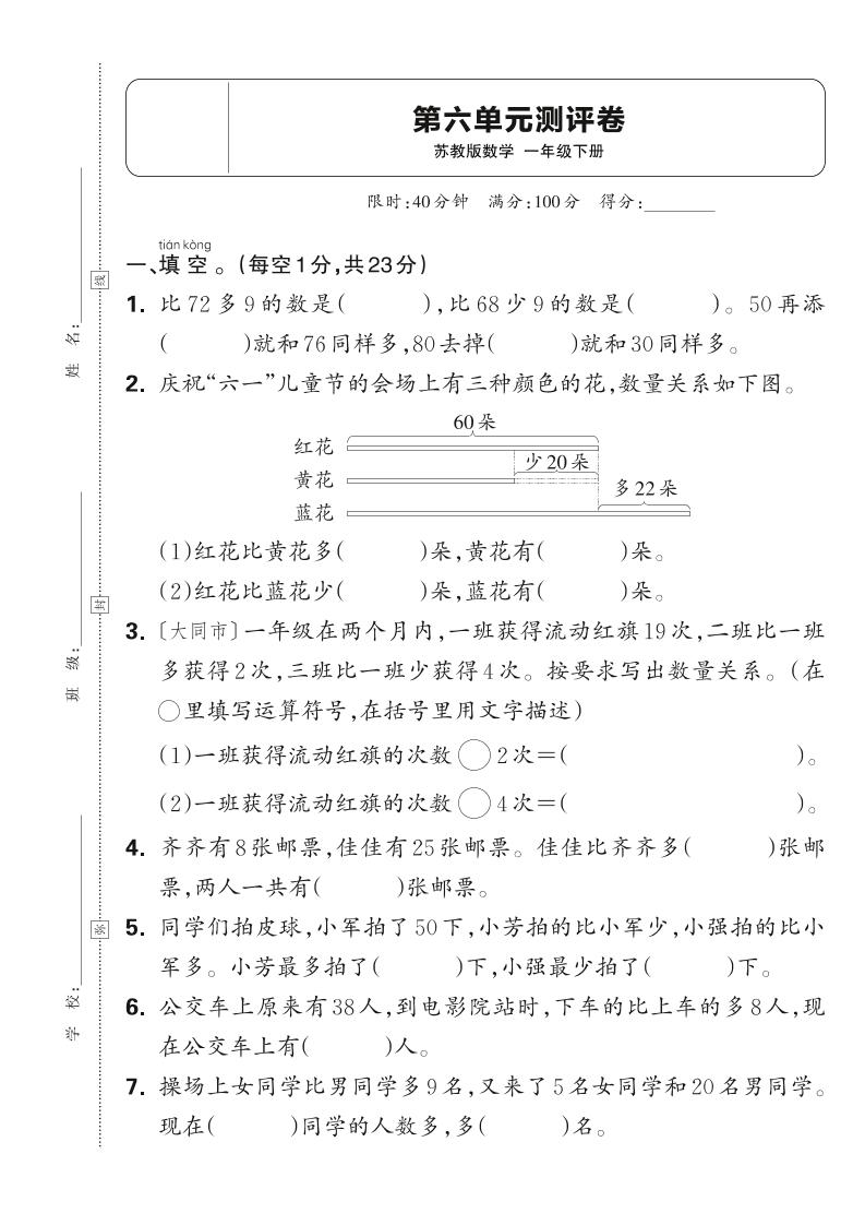 新一下苏教版数学第六单元测试卷（含答案）-柒染云阁