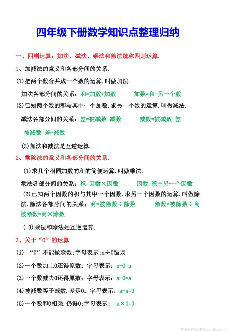 四年级下数学知识点整理归纳(4)-柒染云阁