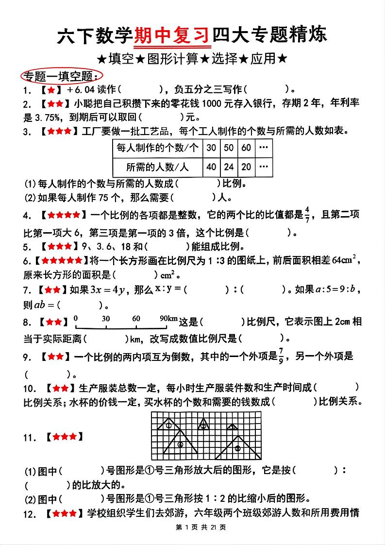 【人教版】六下数学期中复习四大专题精炼（专题一：填空题）(已优化)-柒染云阁