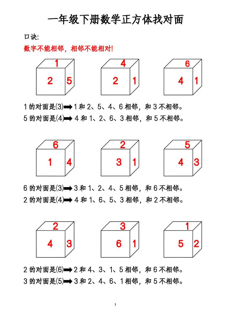 一年级下册数学正方体找对面-柒染云阁