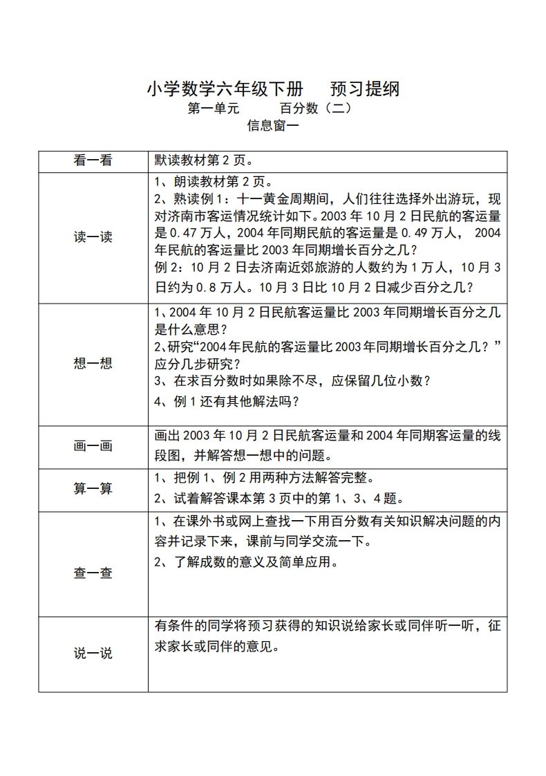 六下人教版数学课前预习单-柒染云阁