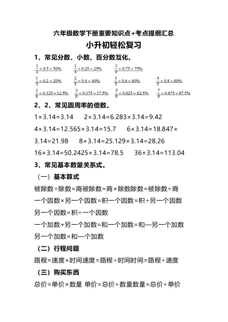 六下数学重要知识点+考点提纲汇总(1)-柒染云阁