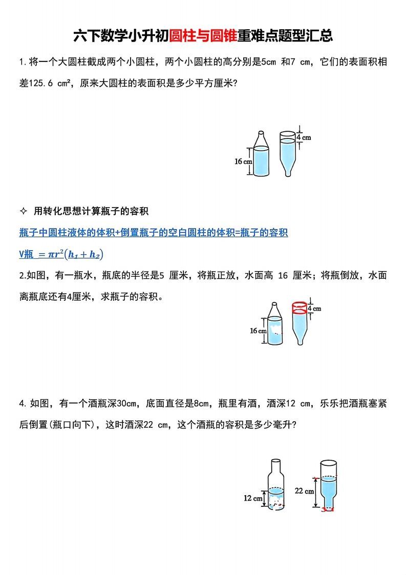 小升初数学【圆柱与圆锥重难点题型汇总】-柒染云阁