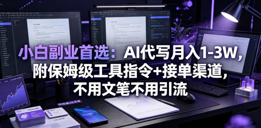 小白副业首选：AI代写月入1-3W，附保姆级工具指令+接单渠道，不用文笔不用引流【揭秘】-柒染云阁