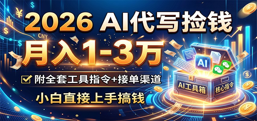 2026 AI代写捡钱，月入1-3万，附全套工具指令+接单渠道，小白直接上手搞钱-柒染云阁