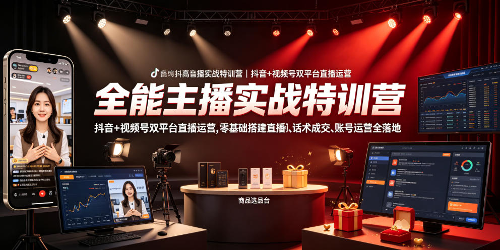 全能主播实战特训营｜抖音+视频号双平台直播运营，零基础搭建直播间、精准选品、话术成交、账号运营全落地-柒染云阁