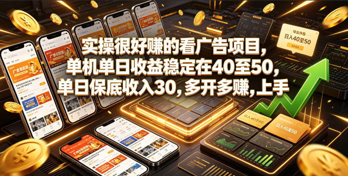 实操很好賺的看广告项目，单机单日收益稳定在40至50，单日保底收入30，多开多賺，上手就能变现【揭秘】-柒染云阁