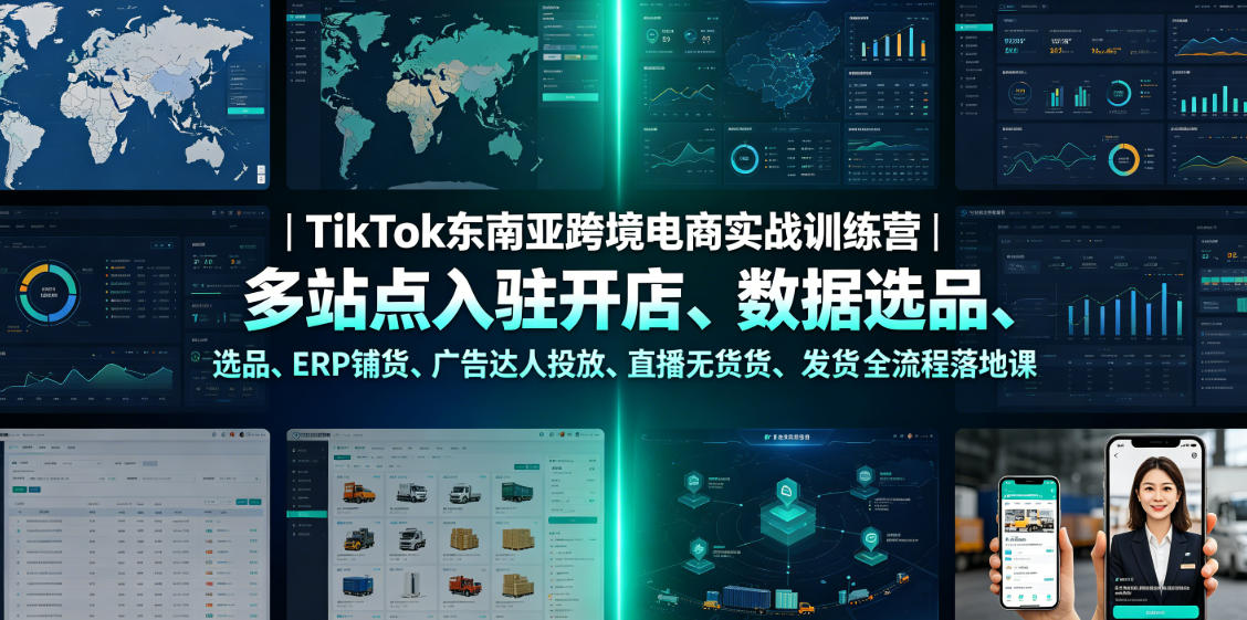 TikTok东南亚跨境电商实战训练营|多站点入驻开店、数据选品、ERP铺货、广告达人投放、直播无货源发货全流程落地课-柒染云阁