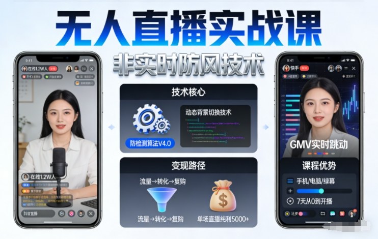 宝子哥无人直播实战课，非实时防风技术，聚焦抖音快手等平台直播带货，轻松开启直播变现之路(更新2026年07月02日)-柒染云阁