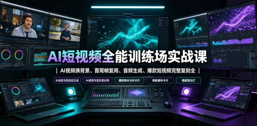 AI短视频全能训练场实战课｜AI视频换背景、首尾帧复用、音频生成、爆款短视频完整复刻全套实操教学-柒染云阁