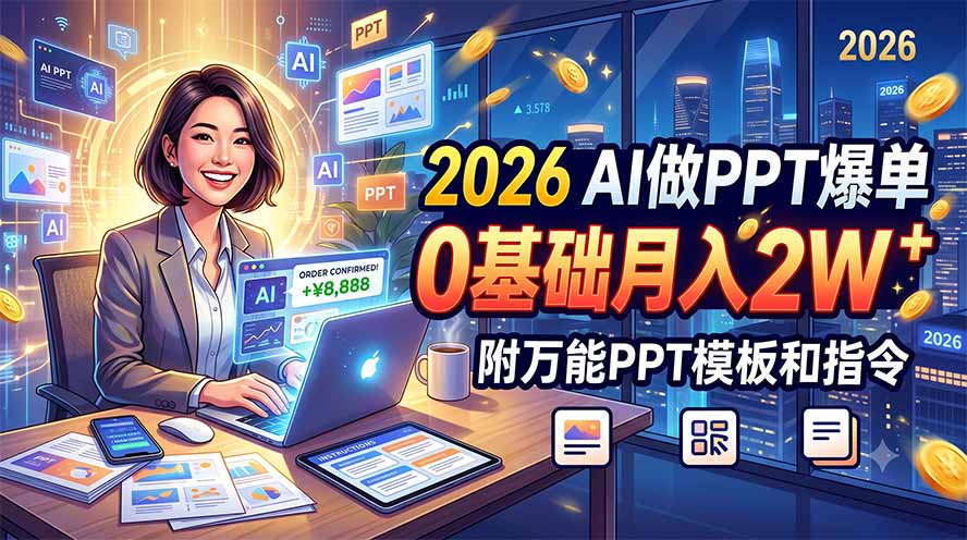 2026 AI做PPT爆单，0基础月入2W，附万能PPT模板和指令-柒染云阁