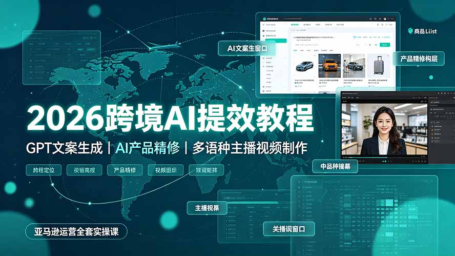 2026跨境AI提效教程·GPT文案生成｜AI产品精修｜多语种主播视频制作，亚马逊运营全套实操课-柒染云阁
