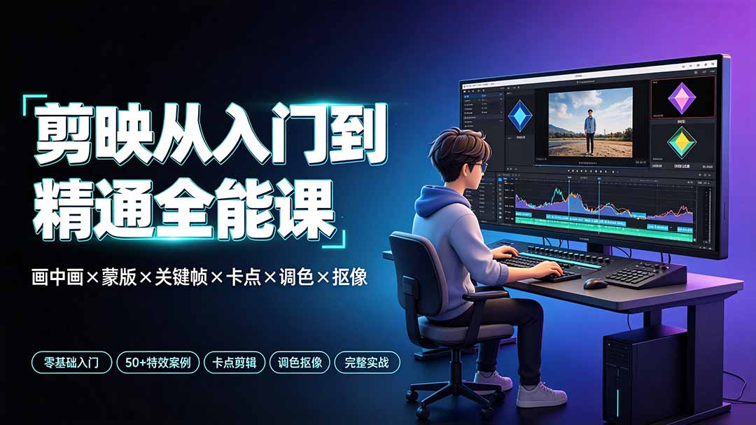 剪映从入门到精通全能课：画中画×蒙版×关键帧×卡点×调色×抠像，一站式掌握剪辑核心技能-柒染云阁