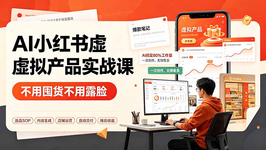 AI小红书虚拟产品实战课-更新：不用囤货不用露脸，AI搞定80%工作量，一次创作无限售卖睡后收益-柒染云阁