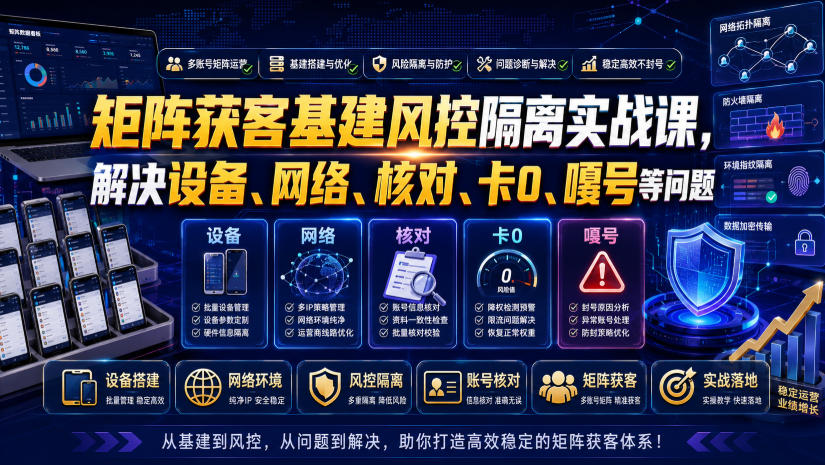 矩阵获客基建风控隔离实战课，解决设备、网络、核对、卡0、嘎号等问题-柒染云阁